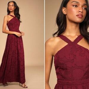 LULU's Prom Wedding Bridesmaid Floral Boho Flowy Sexy Maxi Dress